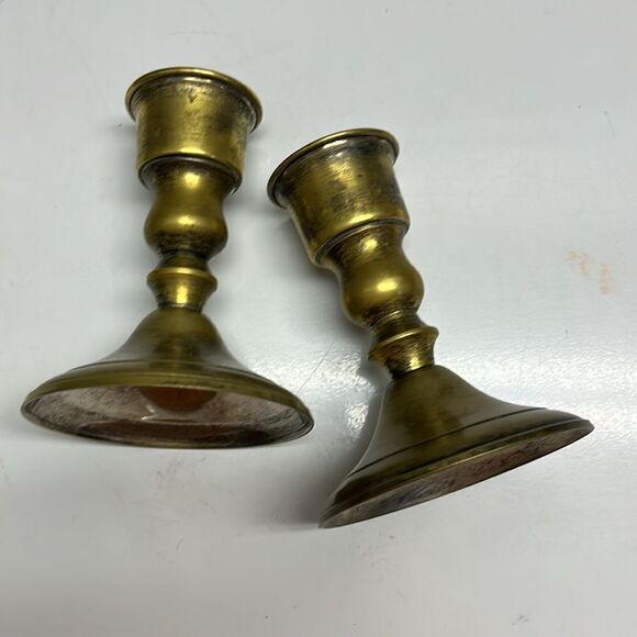 Leonard Patina Brass Old Rustic 5” Candle Holders Fits Approx 2” Candle Opening - Picture 9 of 15